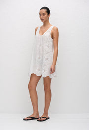 Broderie Tank Mini Dress - White - Matteau